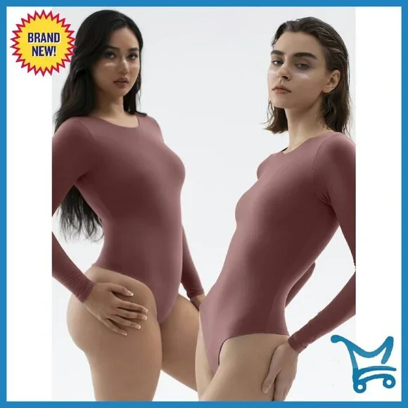 Long Sleeve Crew Neck Bodysuit Second-Skin Fit Snap Closure - Picture 7 of 7